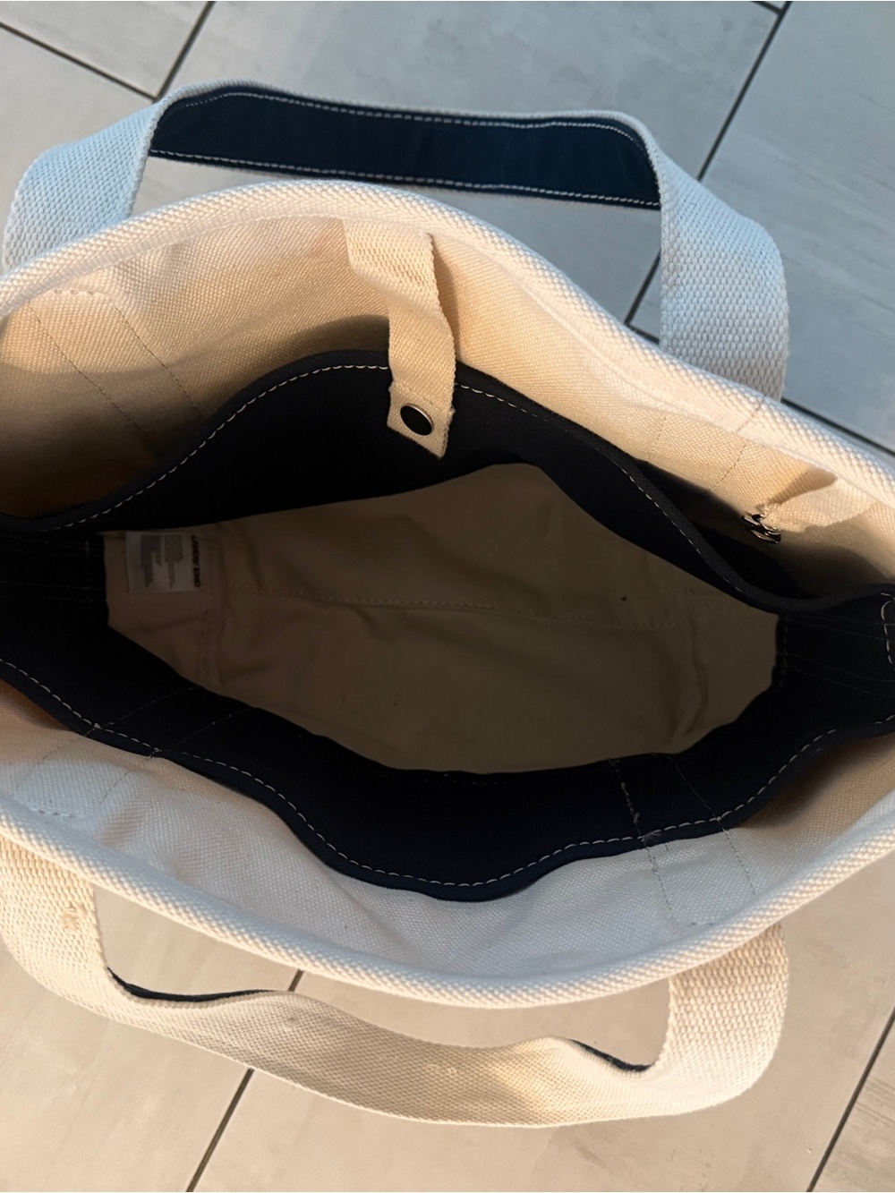 Lands' End Cream and Black Canvas Tote with Front Pocket - Picture 3 of 3